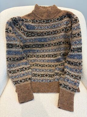 Fair Isle Mock Neck Sweater - Brown Multi